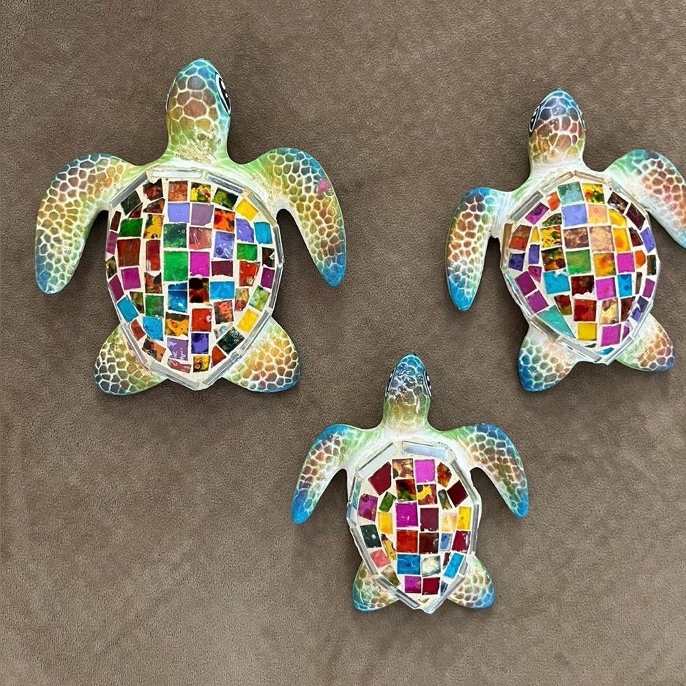 Set Of 3 Turtle Mosaic Multicolor Mexican Wall Art